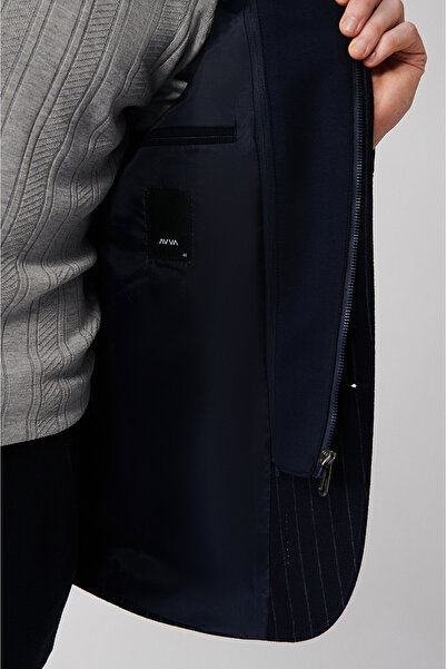 Avva Erkek Lacivert Mono Yaka Çıkma Kapüşonlu Ceket A32Y4019