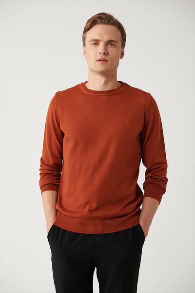 Avva Men's Tile Crew Neck Wool Knitwear Sweater B 005013