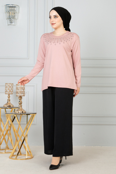 FATELLA Дамска блуза от памук в цвят прасковен розов