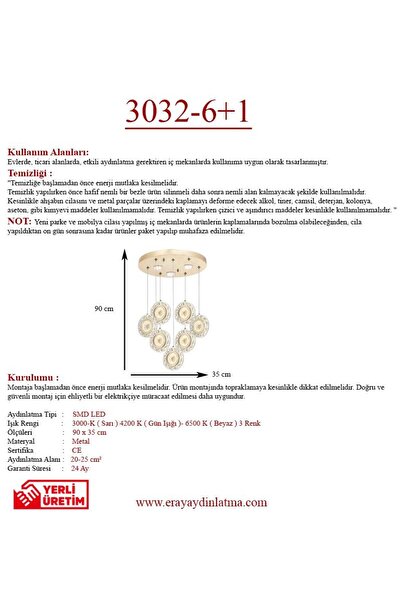 Eray Aydınlatma 3032-6 1 7li Sarkıt 3 Renk Led Avize