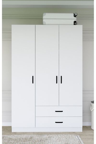 midoser Yaman Mat Beyaz 3 Kapılı 2 Çekmeceli Elbise Dolabı-gardrop