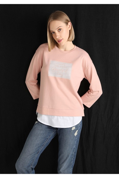 Colin's Regular Fit Yuvarlak Yaka Baskılı Kadın Pembe ¾ Kol Tişört