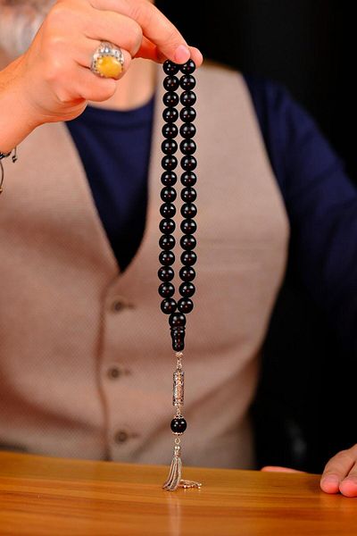 dergah tesbih Silver Cevşen Design Large Size Oltu Stone Rosary