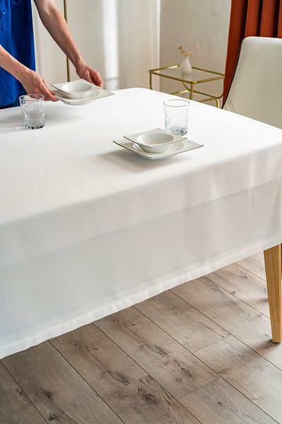 NEEA HOME Nevbahar Tablecloth Jumbo Carefree Board Cream Jacquard Tablecloth Wipeable Dirt Stain Resistant