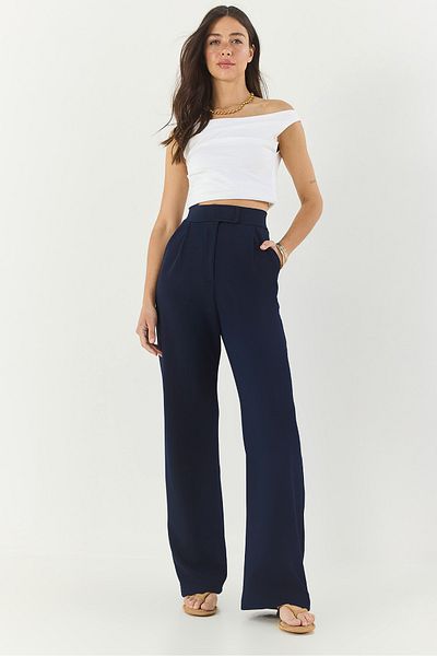 Bianco Lucci Women's Comfortable Palazzo Trousers with Velcro Waist 3826 60261150