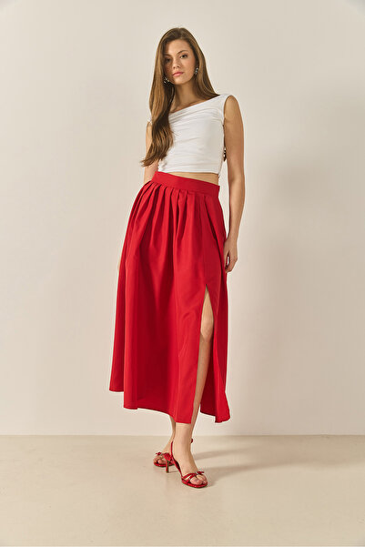 Bianco Lucci Women's High Waist Flared Cut Slit Skirt 60251145