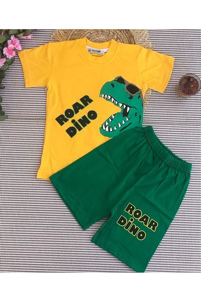tinitins Boy's Dinosaur Printed Shorts Combed Cotton Suit