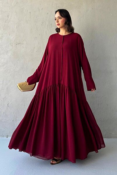 MELEK ARAZ Liva Şifon Abaya -Bordo