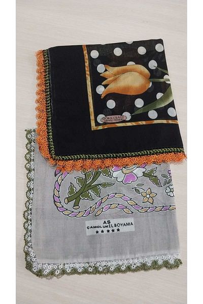 Papatyam Handwork 2 Pcs Shuttle Embroidered Writing/Shuttle Handwork Writing/Vintage/Dowry Yemeni/100X100/Cotton/