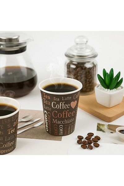 Roll-Up Paper Cup 7 Oz Cafe Printed Brown 250 Pieces