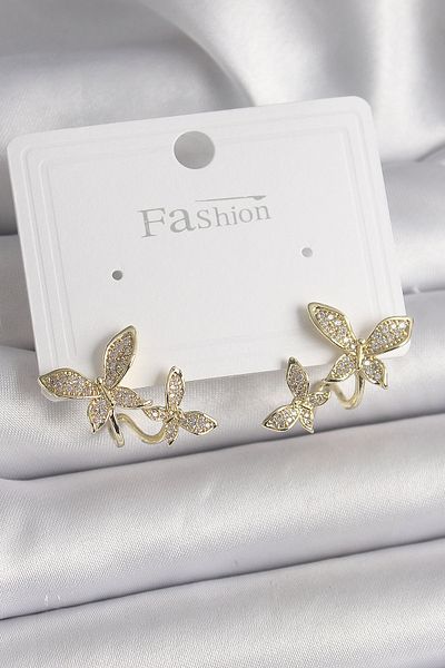 Skygo Brass Gold Color Zircon Stone Butterfly Model Women's Earrings - Tj-Bkp9838