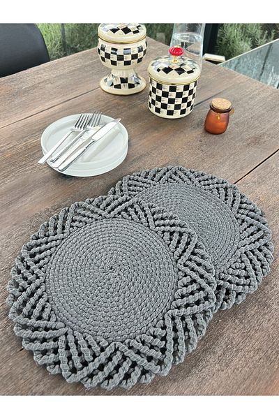 homeınn Set of 2 Wicker Look American Service-Stain Resistant Anthracite 33 cm