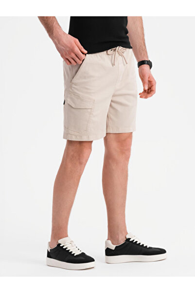 OMBRE Locker geschnittene Shorts für Herren mit Cargotaschen - creme V1 OM-SRCG-0194 L