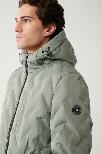 Avva Men's Gray Hooded Water Repellent Windproof Puffer Jacket with Carrying Strap A32Y6041