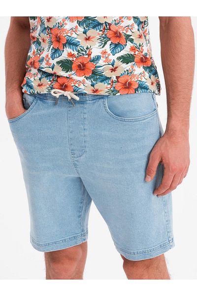 OMBRE Herren Shorts mit elastischem Bund und Wascheffekt - hellblau V1 OM-SRDS-0192 L