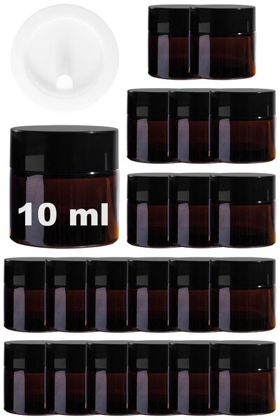 Afracam 10 ml Cam Kavanoz Amber 10 cc Mini Krem Kavanozu Siyah Kapaklı Kahver...