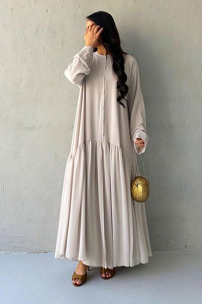 MELEK ARAZ Liva Chiffon Abaya -Stone