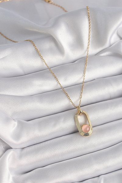 Skygo 316L Steel Gold Color Pink Cat Eye Model Women's Necklace - Tj-Bko9611
