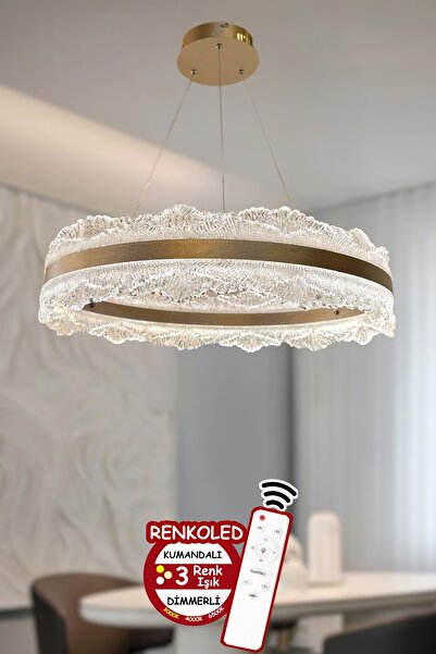 Renkoled Aydınlatma 3 Renk ışıklı kumandalı Modern Sarkıt Led Avize ledli avize Salon ,oda ,mutfak ,hol 50 CM