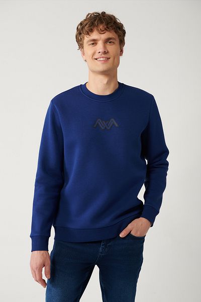 Avva Ανδρικό φούτερ Saks Crew Neck με 3 νήματα με στάμπα A32y1273