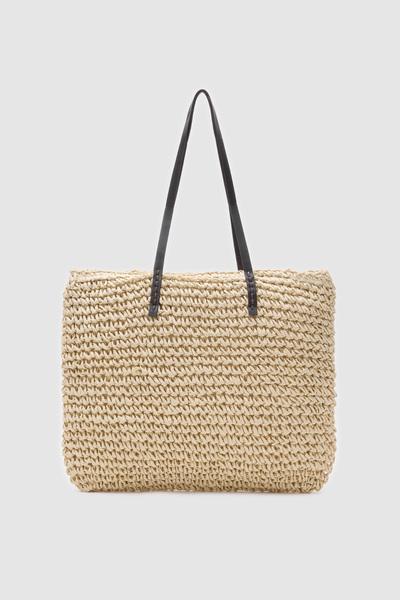 OGGO Hasır Omuz Çantası - Deri Saplı