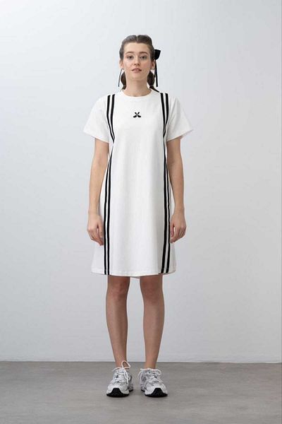 LOCO LOCO Girl's 9-15 Years Old Combed Cotton Dress with Stripe Detail - Wide Fit