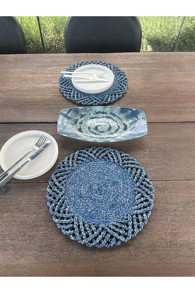 homeınn Set of 2 Wicker Look American Service-Stain Resistant Blue 33 cm