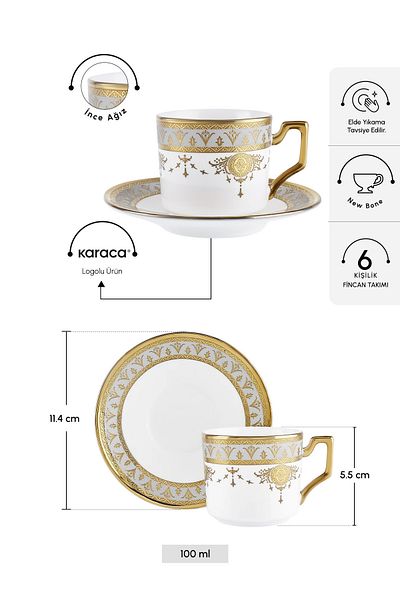 Karaca Tuğra Coffee Cup Set for 6 People 100 ml