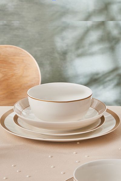 Karaca Forever Bone Gold Line 24-Piece Dining Set for 6 People