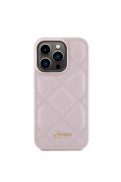 Guess Case For Iphone 15 Pro Quilted Metal Logo, - Pink