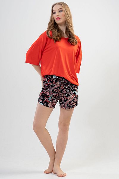 VİENETTA Women's V-Neck Off-Shoulder Short Sleeve Shorts Pajamas Set
,111490