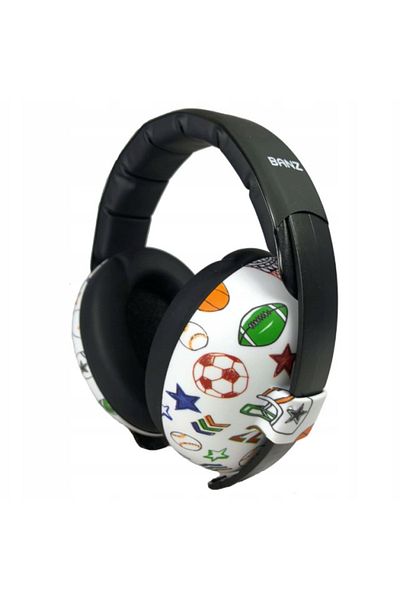 Banz Earmuffs for Babies and Children, Bubzee, 3-36 Months, White with Pattern