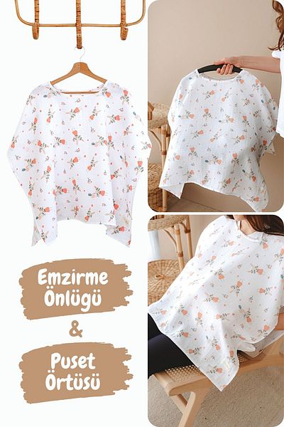 ESTİ Baby Multi-Purpose Muslin Breastfeeding Bib / Stroller Cover / Baby Stroller Cover 100% Cotton 85X130 cm