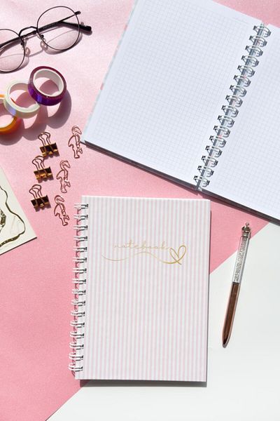 Martius Art A5 Hard Cover Spiral Notepad / School Notebook / Checkered Pink Heart