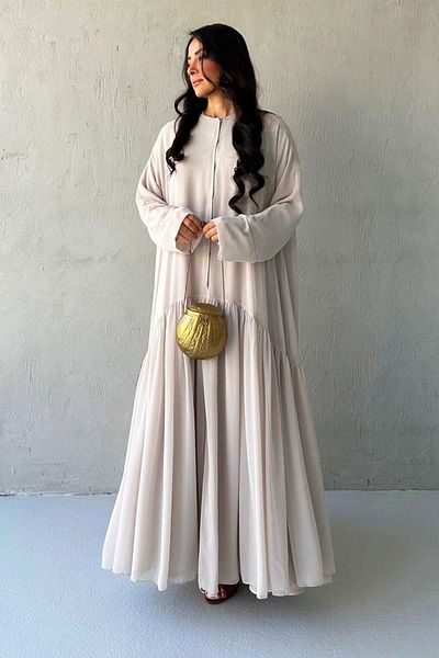 MELEK ARAZ Liva Chiffon Abaya -Stone