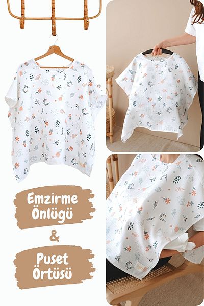 ESTİ Baby Multi-Purpose Muslin Breastfeeding Bib / Stroller Cover / Baby Stroller Cover 100% Cotton 85X130 cm