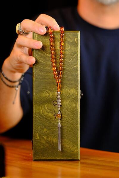 dergah tesbih Wrist Length Lithuania Drop Amber Silver Design Rosary (Amber), (مسبحة قطرة كهريبار)
