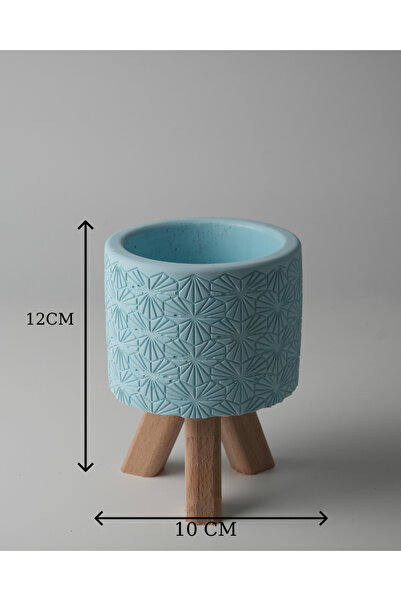 Kaju Creative Dekoratif Beton Saksı - Karo Çizgi - Mavi