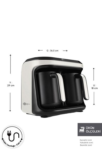 Karaca White Turkish Coffee Maker - Memory Cup, Duet Aroma, 10 Cup Capacity