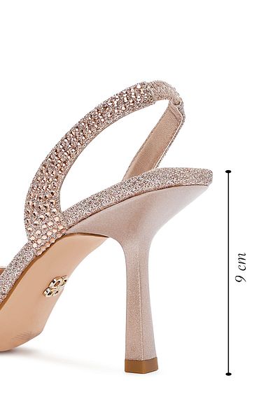 Derimod Women's Gold Stone Open Back Thin Heeled Shoes 25Sfe4914Ts