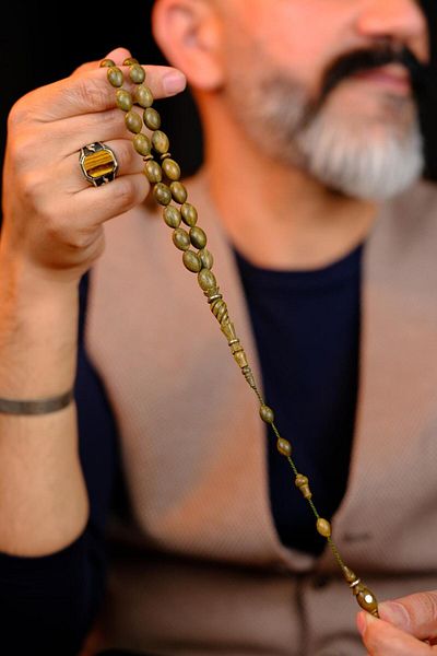dergah tesbih سلسلة نحت أصلية من Master Mücahit Şener Beyzi Kesim Pelesenk Tasbih