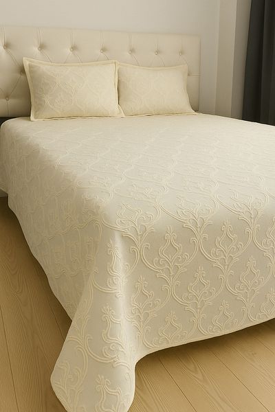 WorthWhile Eliza Double Bedspread 240X260 |   Ecru Chenille Fabric, Textured Modern Pattern