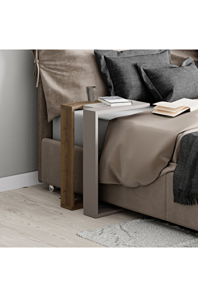 Mourah Home Muju C Shape Table Oak Gold Marble Mocha Grey Multipurpose