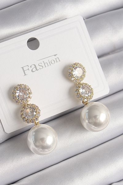 Skygo Brass Gold Color Zircon Stone Dangle Pearl Model Women's Earrings - Tj-Bkp9774