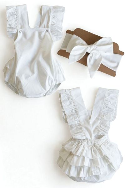Parla Kids Baby Girl White Cotton Salopet Bandana Set