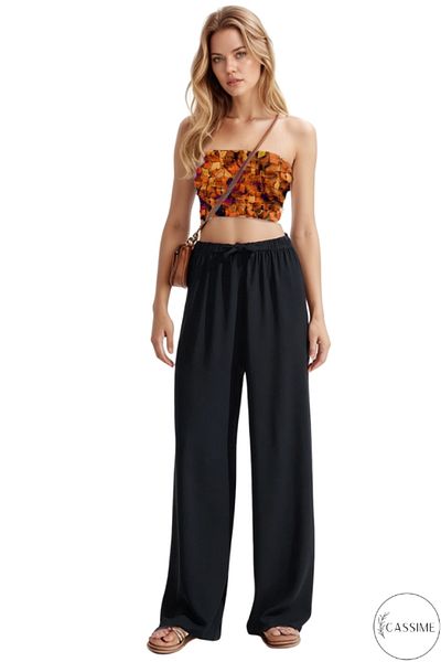 Cassime Women's Black Palazzo Wide Leg High Waist Pants
