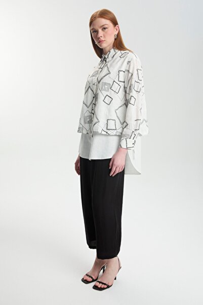 Zühre Ecru Tunic με γεωμετρικά σχέδια με αξεσουάρ T-1574