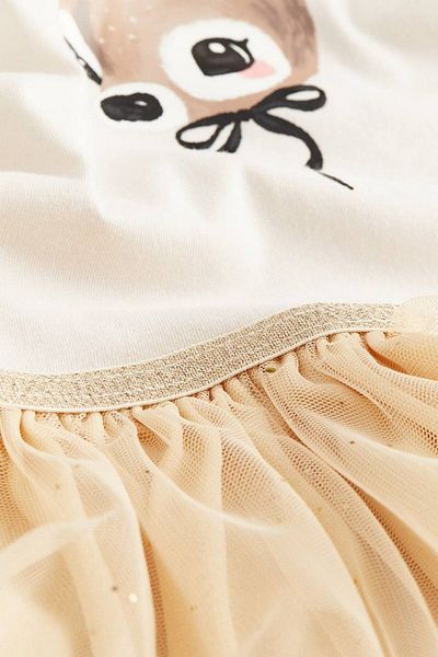 Motebarn Wear Κρέμα φόρεμα με πούλιες με μακρυμάνικο Tutu για κορίτσια