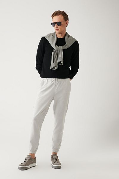 Avva Men's Light Gray Elastic Leg Lace-Up Trousers E 003019