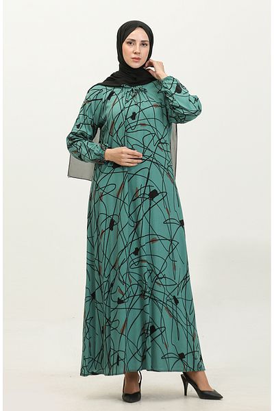 sefamerve Φόρεμα βισκόζης με πράσινο σχέδιο Plus Size - 44851K-02